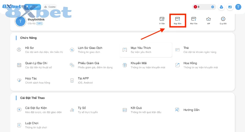 Điều kiện tối thiểu của nạp tiền 8Xbet mà bạn cần biết